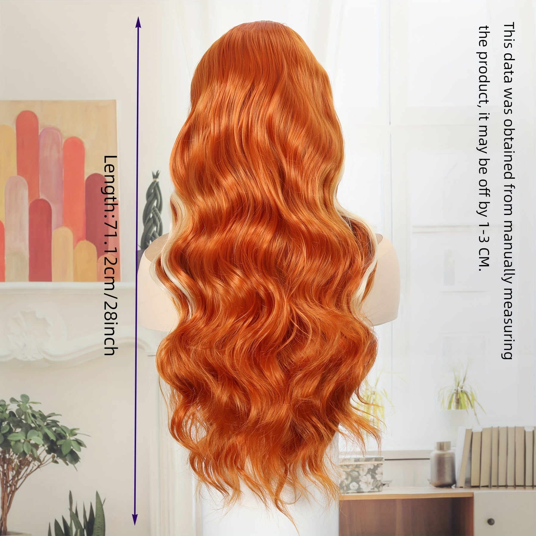 Women's Velvet Lace Front Wig, Orange & White Two-Tone Body Wave Curly Synthetic Hair with Transparent Lace Middle Part, Heat Resistant Fiber for Daily Wear, Parties, and Festivals, Synthetic Lace Front Wig