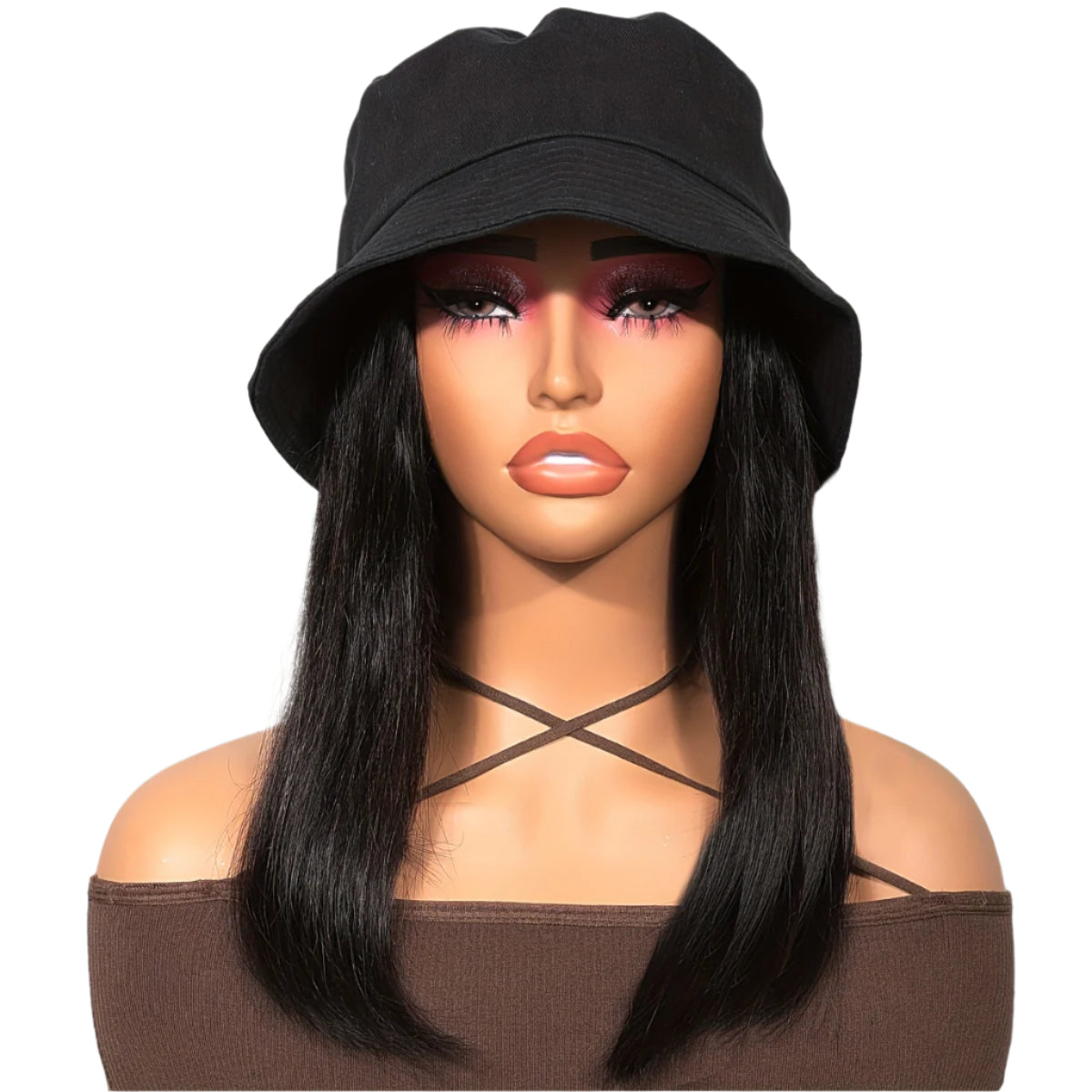 Short Straight Bob Hat Wig For Women Human Hair Bucket Hat Wig