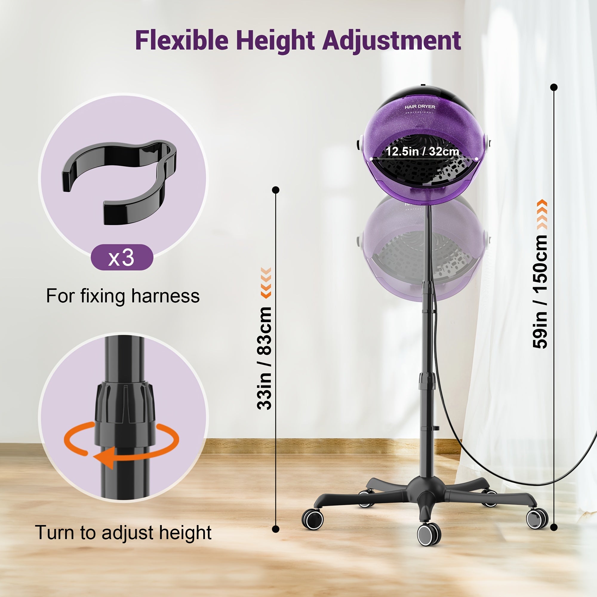 Standing Hair Dryer 1875W Professional Ionic Hooded Hair Dryer