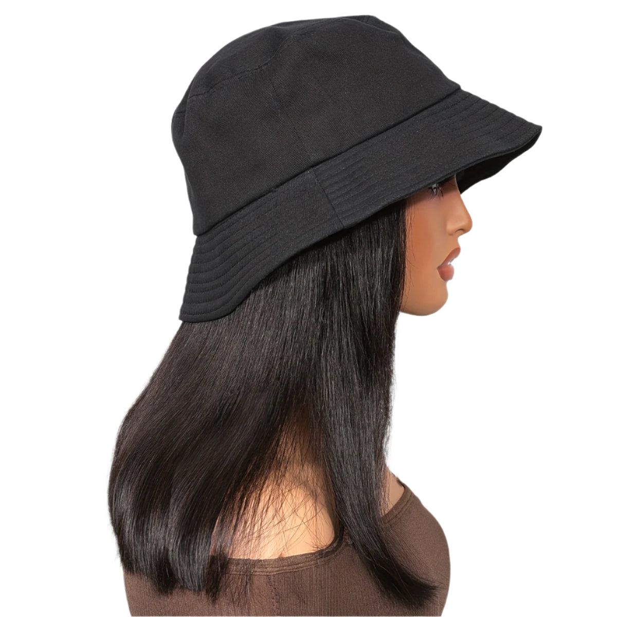 Short Straight Bob Hat Wig For Women Human Hair Bucket Hat Wig