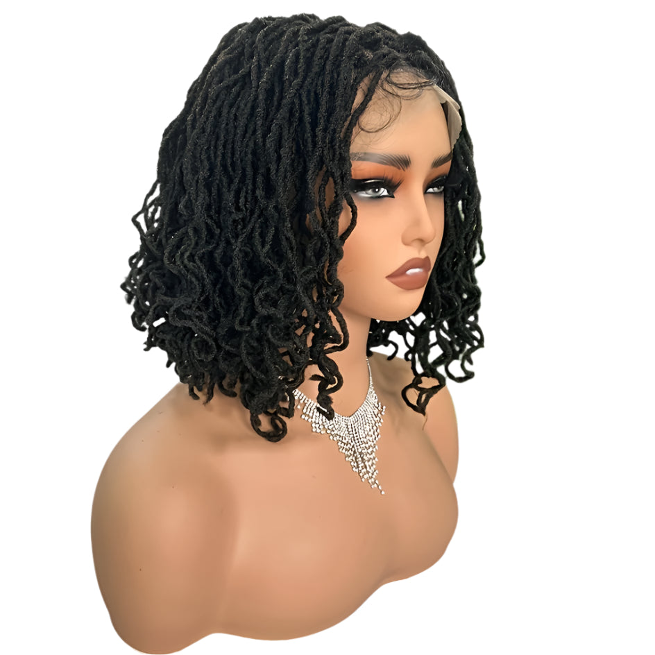 Ombre Red Faux lace front Locs Curly Wig 12 Inch