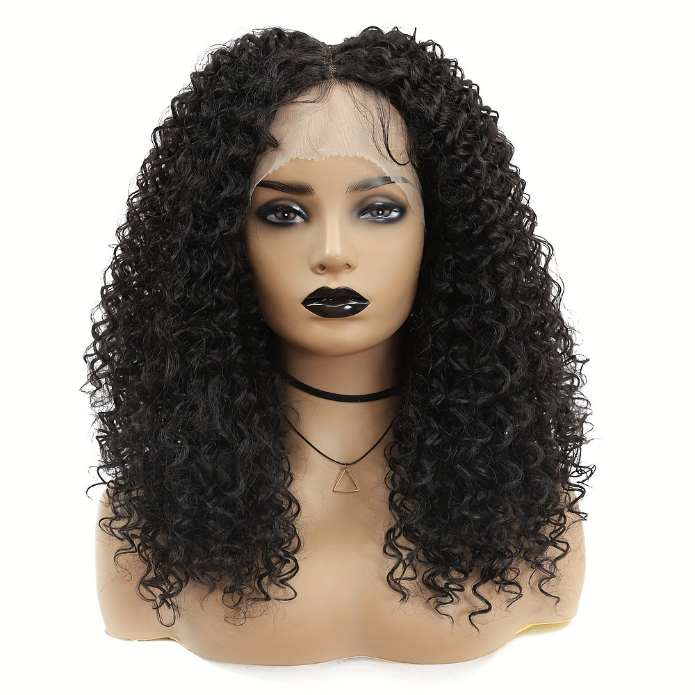 Chic 18" Dark Brown Kinky Curly Lace Front Wig with Youngsters Hair - Heat Resistant, Pre-Plucked Synthetic Afro Curly for Women