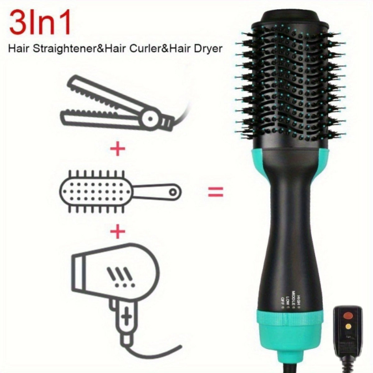 3-in-1 Hair Dryer Brush Styler - Fast One-Step Round Salon Hair Dryer, Hair Straightener, Hair Curler, Volumizer with Multiple Heat Settings, Wand Curler, Comb, Holiday Halloween Christmas Gift Valentine's Day Gift