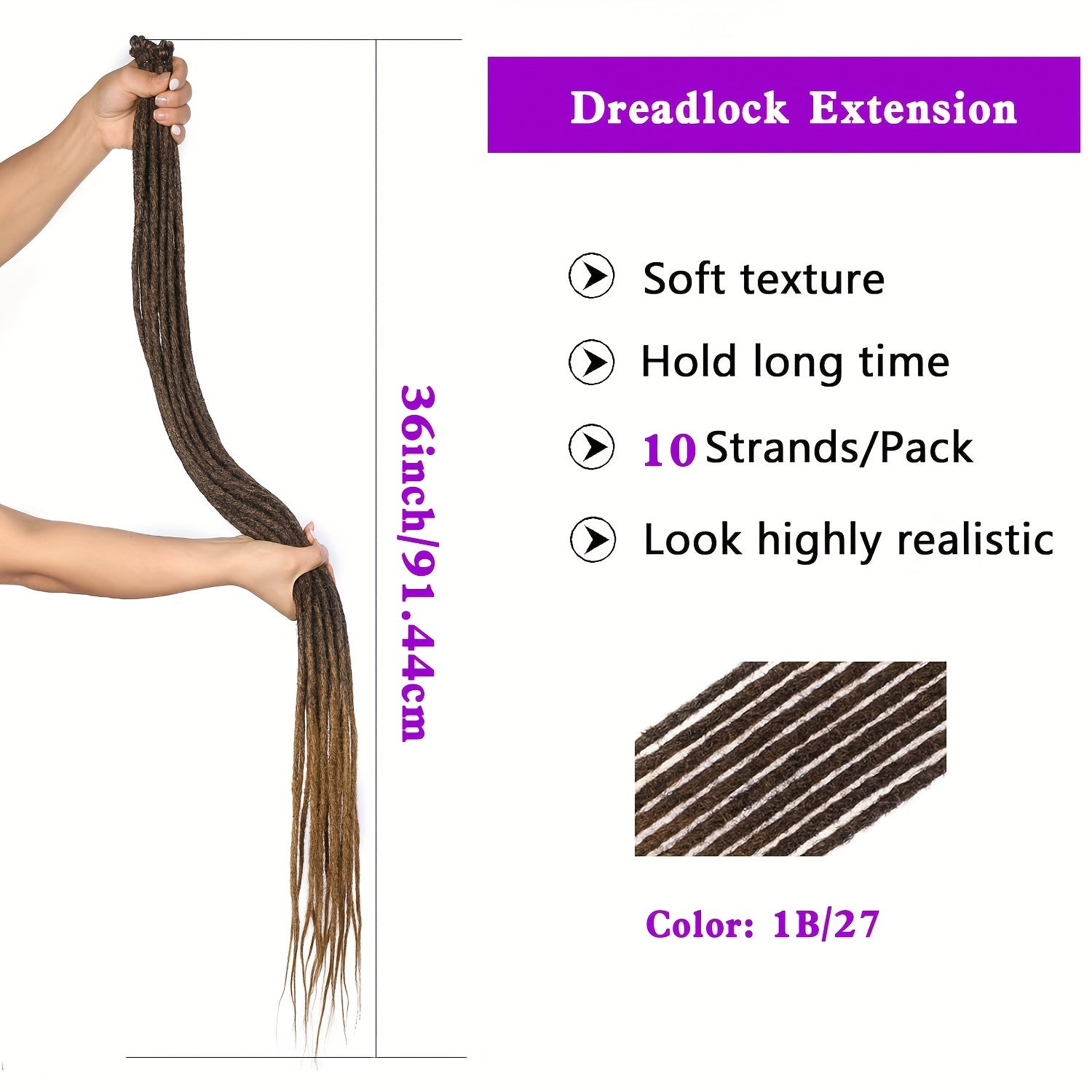 Crochet Dreadlocks Extension 36 Inch Synthetic Synthetic Hippie Single Ended Dreads Locs Hair 10 Strands/Pack Thin Soft Reggae Hair Hip-Hop Style Dread Extension Long Crochet Braiding Hair Blonde/Black Backcombed Extensions F