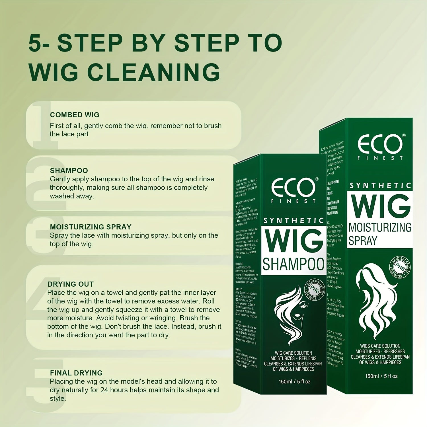 Eco Finest Synthetic Wig Shampoo & Moisturizing Spray - 100ml/3.52oz, Coconut Oil Infused, Hydrates & Smooths, Anti-Frizz, Easy Combing, Extends Wig Life, Ideal for All Wig Types, Wig Care Essentials | Ecofriendly Design | Na