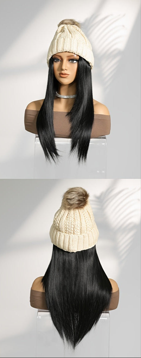 Detachable needle apricot yarn-dyed hat wig, winter thick hat 16 inches
