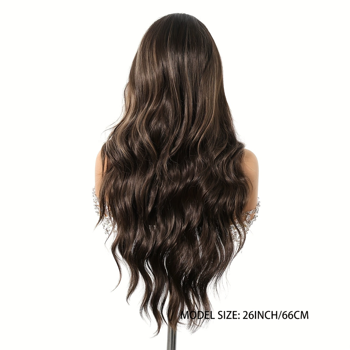 Women's 26-inch Body Wave Lace Front Wig, Highlight Brown Blonde Long Wavy Synthetic Hair