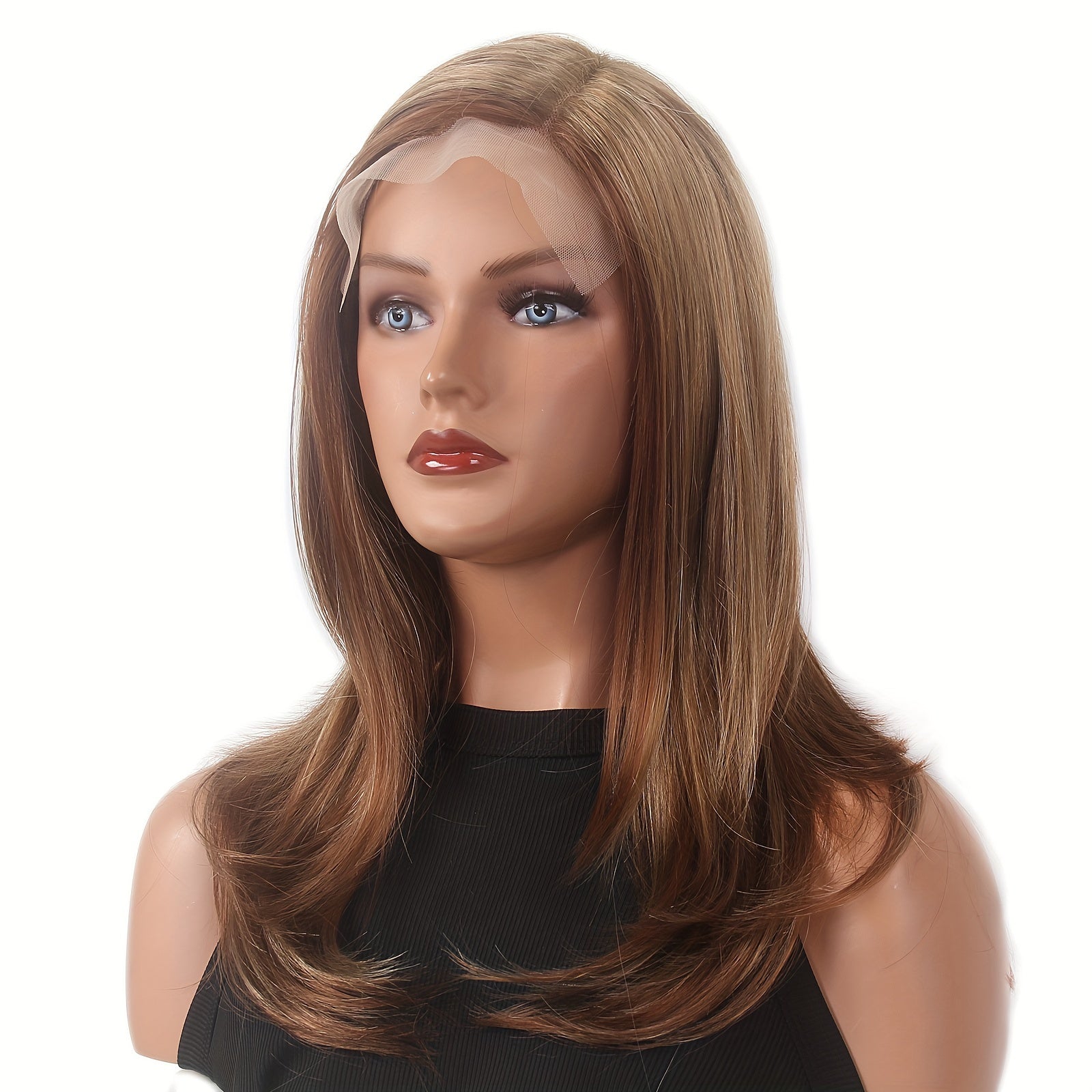 Elegant Blonde Ombre Lace Front Wig for Women - 26 inch Long Straight Synthetic Hair, T-Part Middle Part Wig, 180 Density, Versatile T-Part Lace Area, Suitable for All, Beginner Friendly