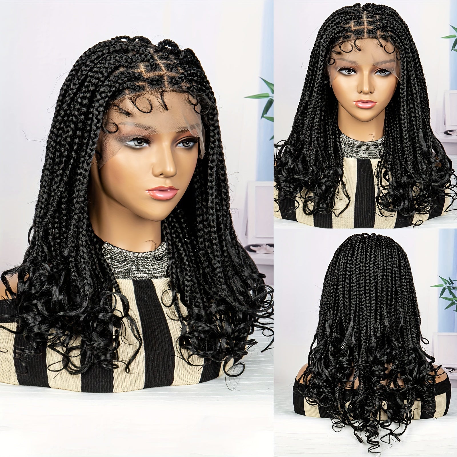 Anytime Chic Black Box Braid Wig for Women - Premium Synthetic Cornrow Braids with Loose Wave Ends, Easy to Wear, Breathable, Versatile Hairpiece, 150% Density, 9x6 Lace Front, High-Temperature Fiber