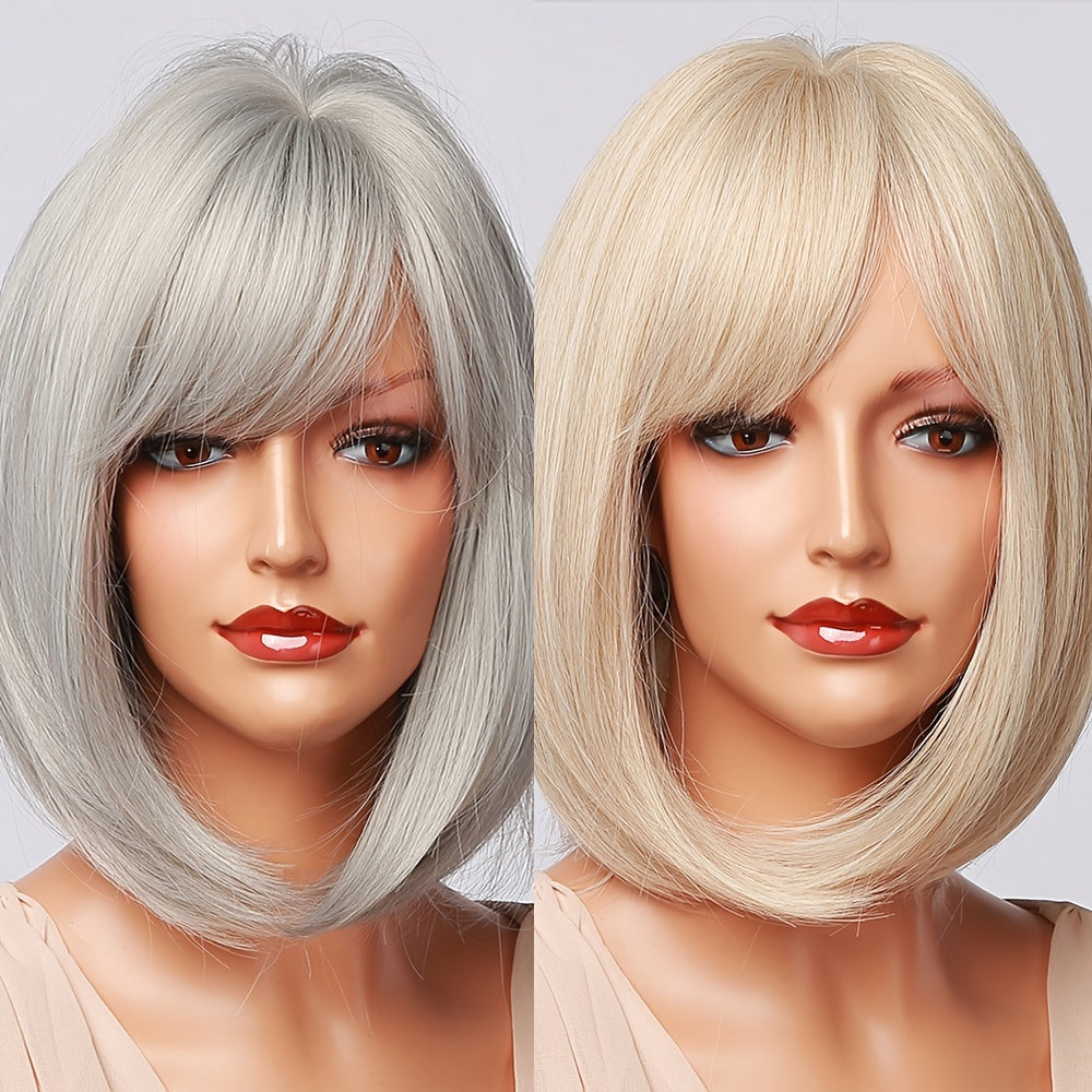 Slightly Parted Short Straight Hair Ladies Chemical Fiber Wig Headgear