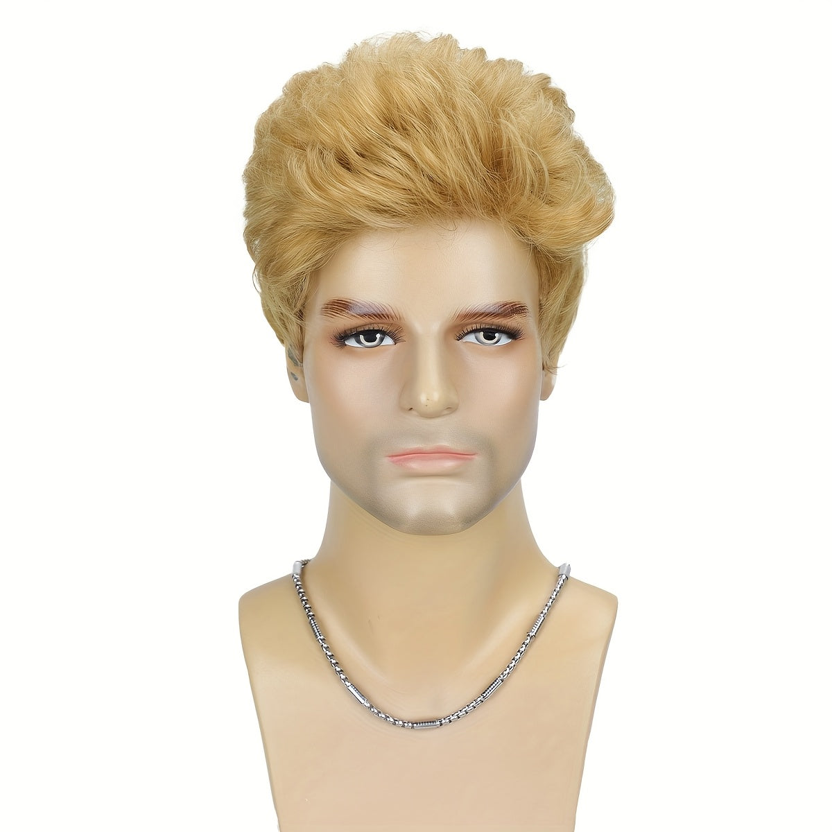 Men'S Handsome Blonde Wig, High-Temperature Synthetic Toupee