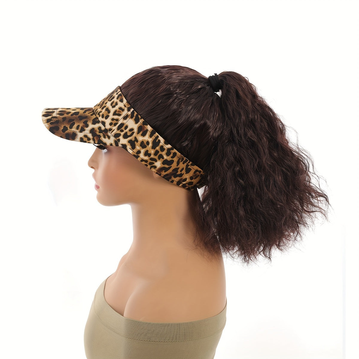 Women's Adjustable Visor Hat with 8-inch Kinky Curly Wave Ponytail - High Temperature Fiber