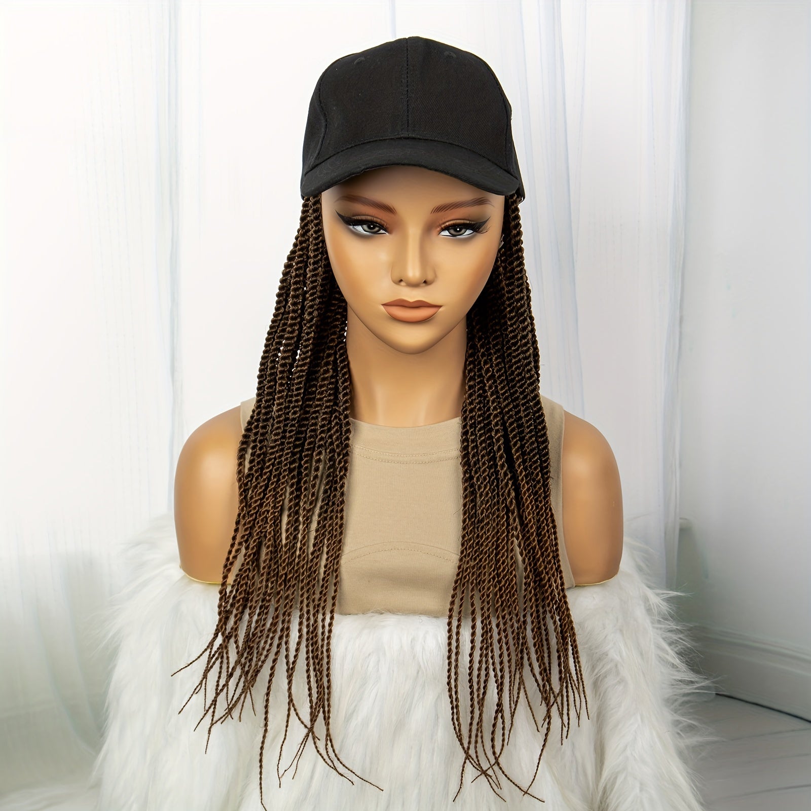 Hat Wig Long Braids Wig For Women Synthetic Wig Beginners Friendly Heat Resistant For Daily Use