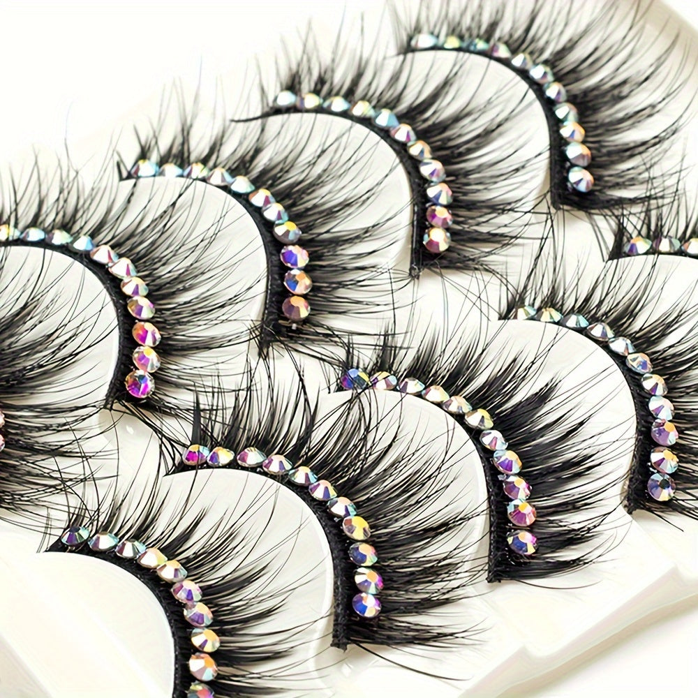 False Eyelashes With Black Blue Purple Glitter Fake Diamond