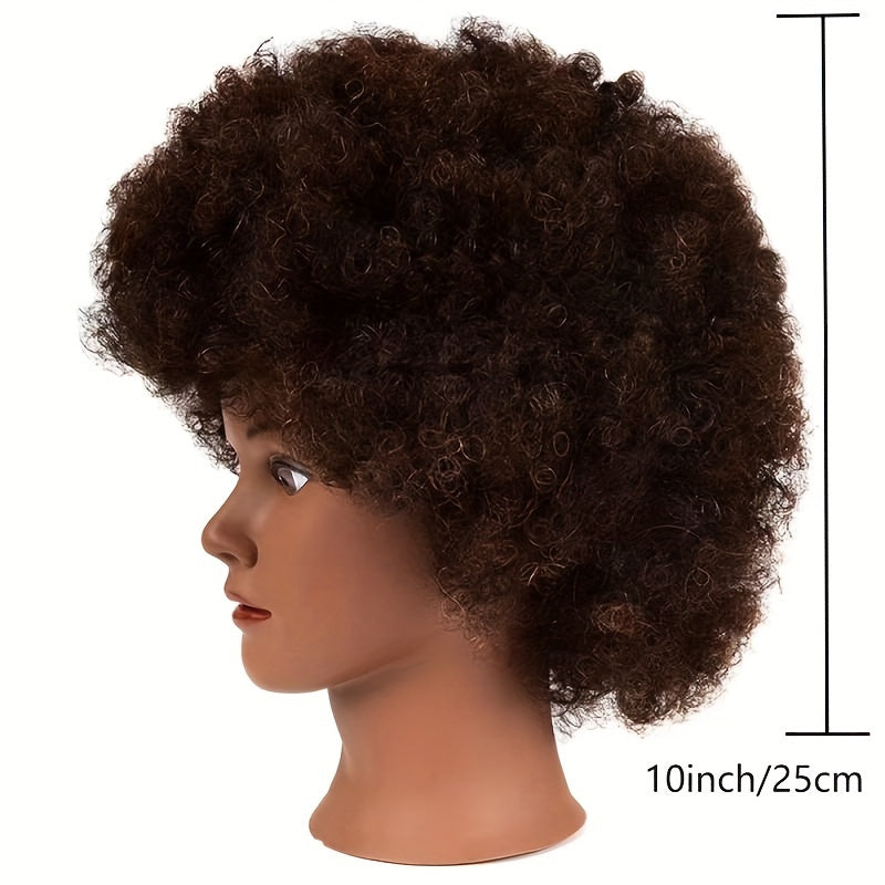 Premium Mannequin Head With Short Afro Curly Hair 100% Human Hair For Hairdresser Practice Trainning Hair Accessories With Free Clamp For Valentine'S Day Mother'S Day Spring Season Gift 10 Inch