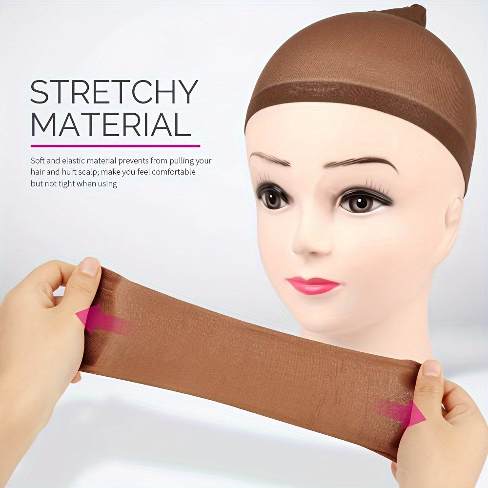 12pcs Stretchy Nylon Wig Caps for Women - Elastic, Comfortable Fit in Dark Brown/Black/Light Brown