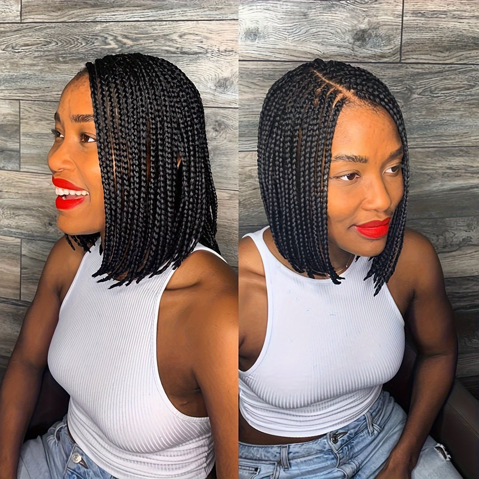 Women's 10-Inch Bob Braided Wig Full Lace - High Temperature Fiber Synthetic Goddess Braids Square Cornrow Style Wig for African Women with Full Lace Area