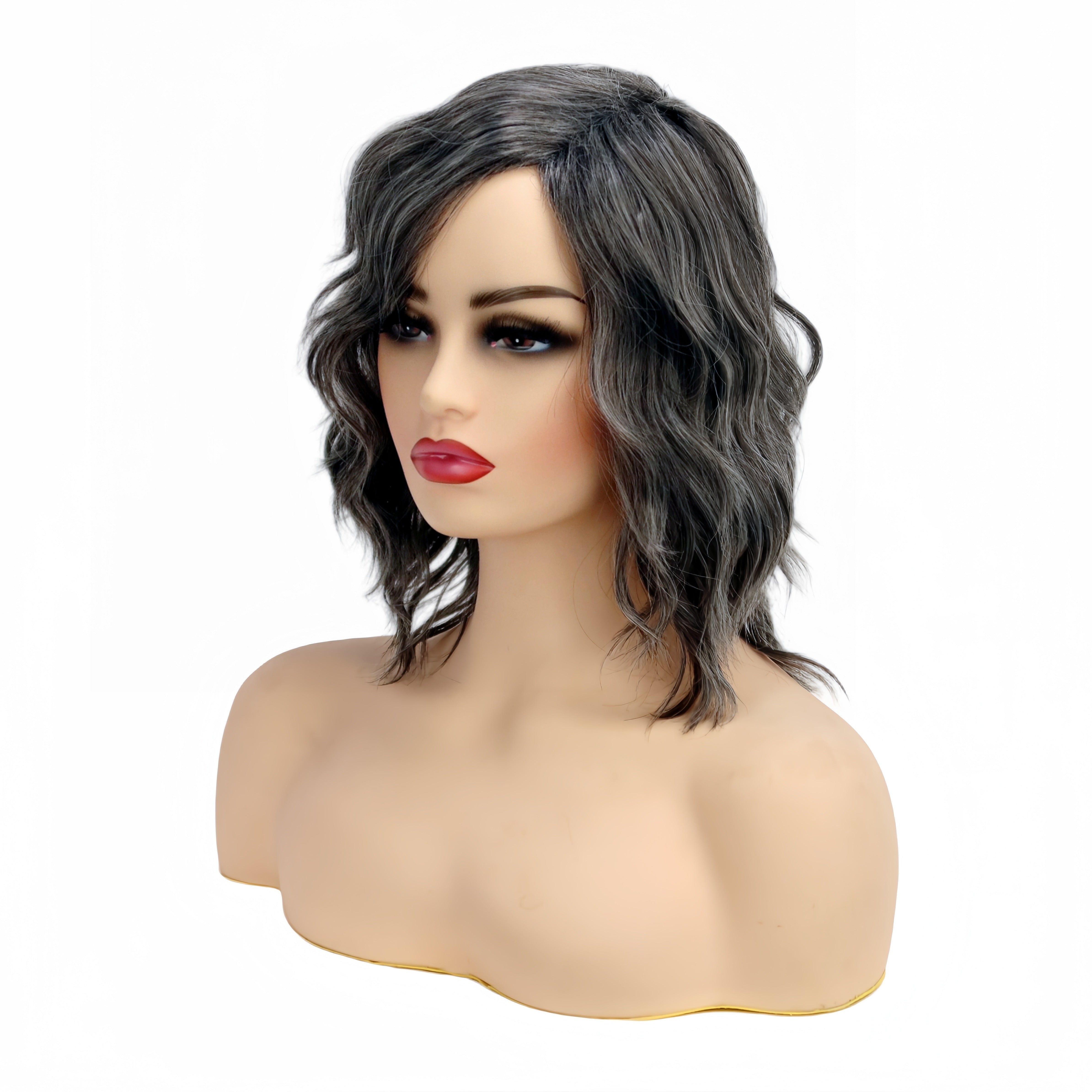 [Gray Wavy Ladies' Wig] Elegant Ladies' Gray Wavy Wig, Fashionable Layered Fluffy Wig, Suitable For Halloween Parties, Daily Dressing For Women