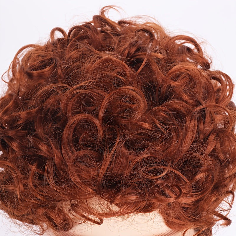 [1pc Unisex Short Curly Wavy Wig] 1pc Unisex Short Curly Wavy Wig, High-Temperature Fiber, Rose Net Cap, 130% Density, Afro Curly/Kinky Style, Sports Look, Versatile for Cosplay and Wig Replacement, Ideal Valentine'S Gift