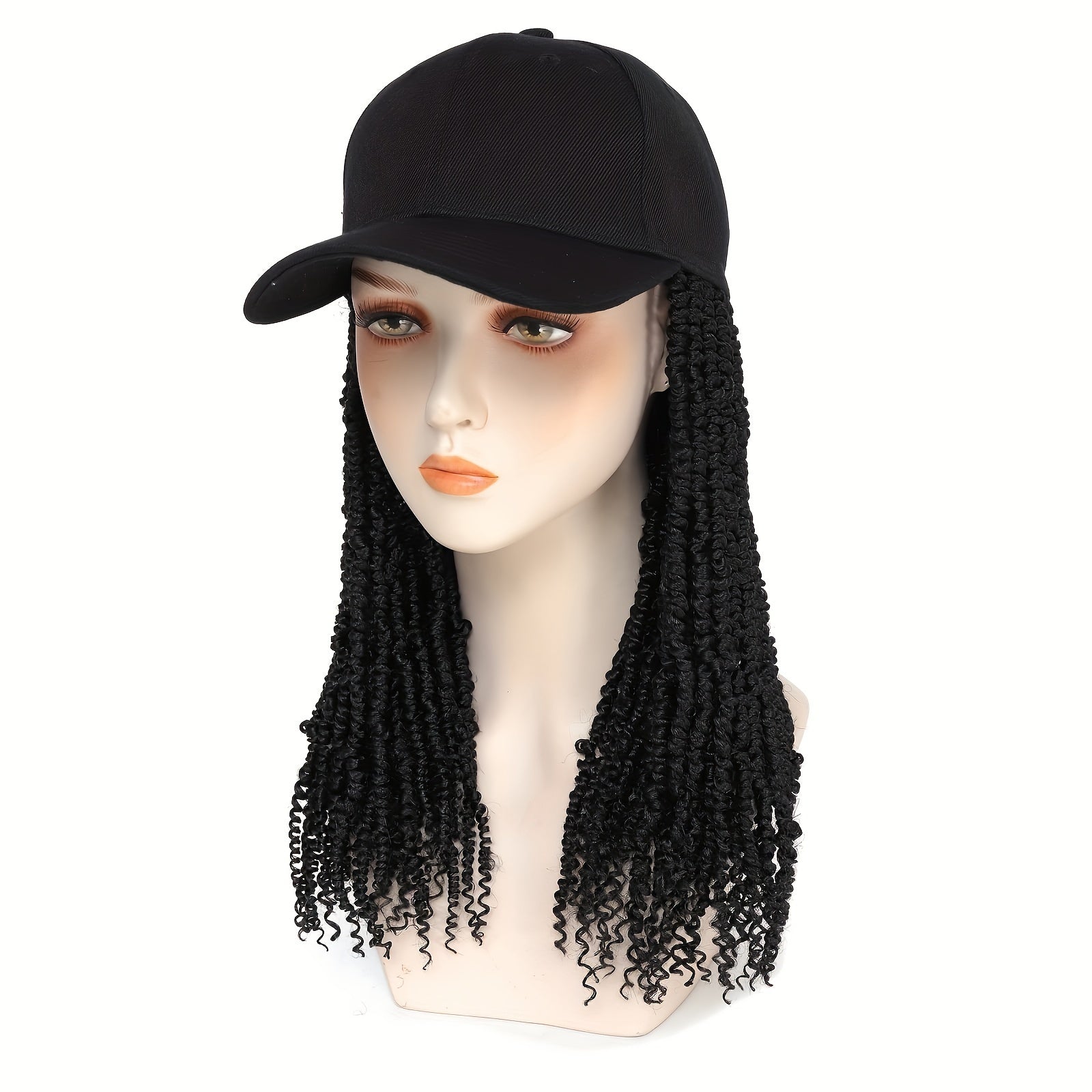 Afro Curly/Kinky Style 14" Baseball Cap Wig - Synthetic Fiber, Long Braids for Women