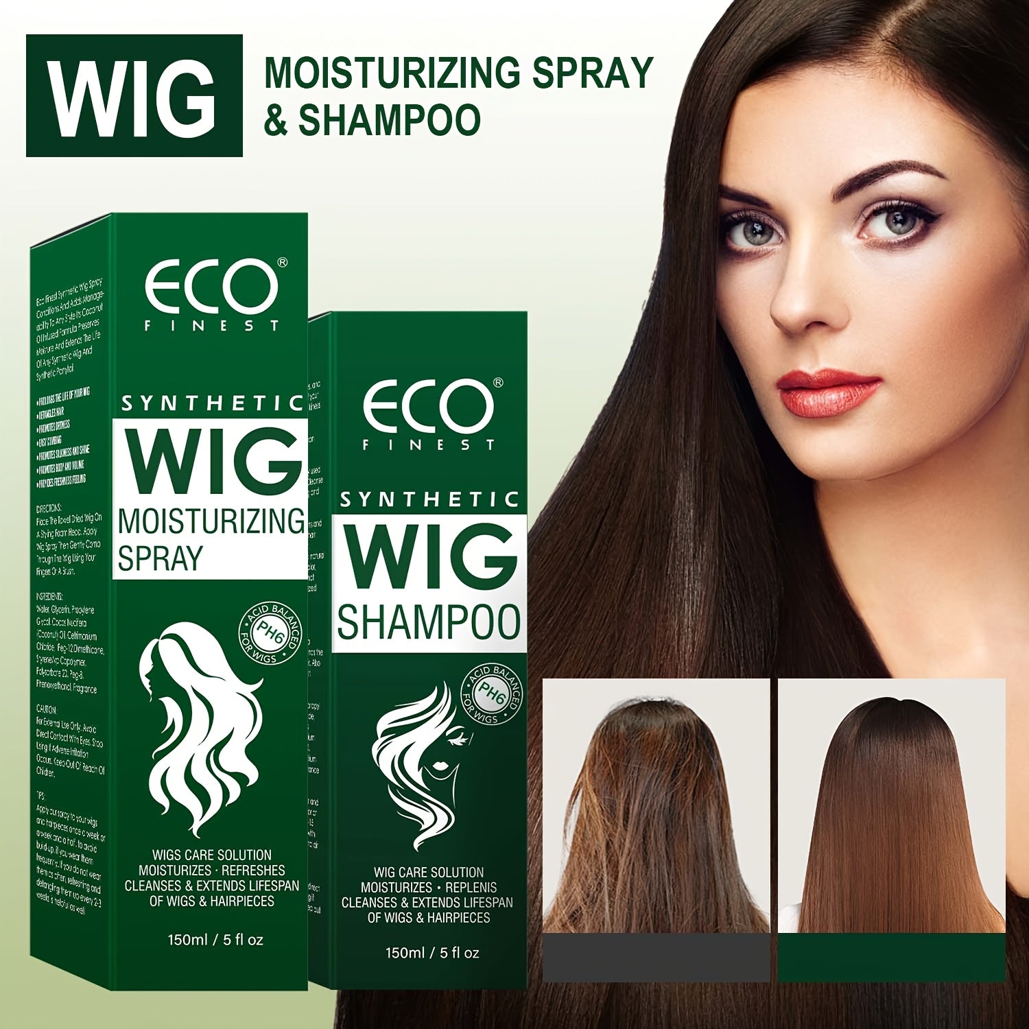 Eco Finest Synthetic Wig Shampoo & Moisturizing Spray - 100ml/3.52oz, Coconut Oil Infused, Hydrates & Smooths, Anti-Frizz, Easy Combing, Extends Wig Life, Ideal for All Wig Types, Wig Care Essentials | Ecofriendly Design | Na
