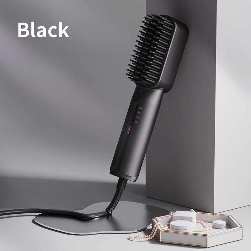 Negative Ion Hair Straightener Brush, 4-Temperature Control, Automatic Shut-Off, Fluffy Volume, Fast Heating, with 59.06-98.43inch Cord, US Plug, for Wet/Dry Hair, 110-130V Power Supply, No Battery Required