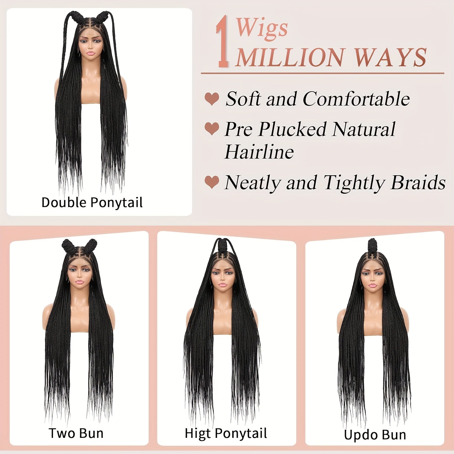 360° HD Full Lace Braided Wigs For Women Box Braid Wig Knotless Braided Wigs With Baby Hair
