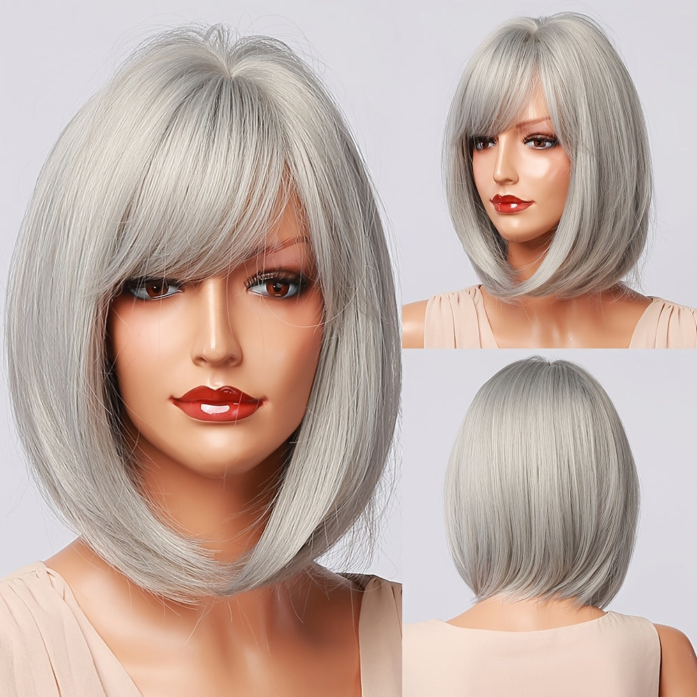 Slightly Parted Short Straight Hair Ladies Chemical Fiber Wig Headgear