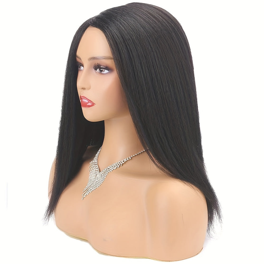 Black Straight Hair Wig Side Part Synhtetic Yaki Straight Hair Wig For Women