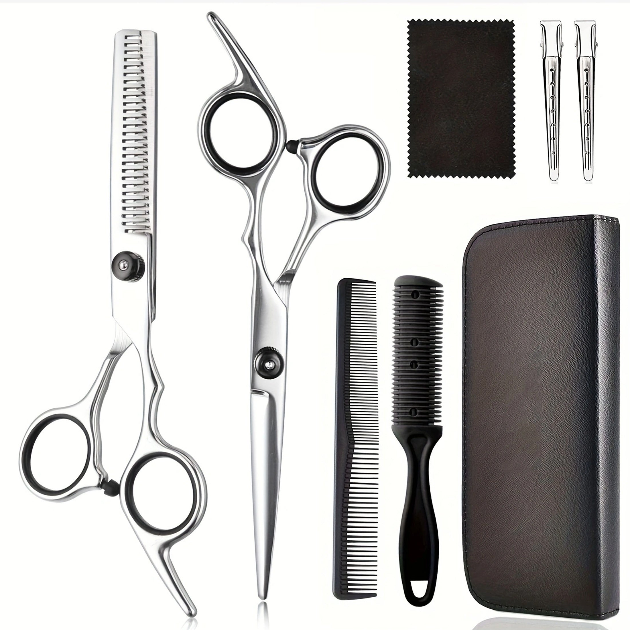 8-Piece Hair Cutting Scissors Kit - Professional, High-Quality Barber Shears Set for Men, Women, Pet, Pink