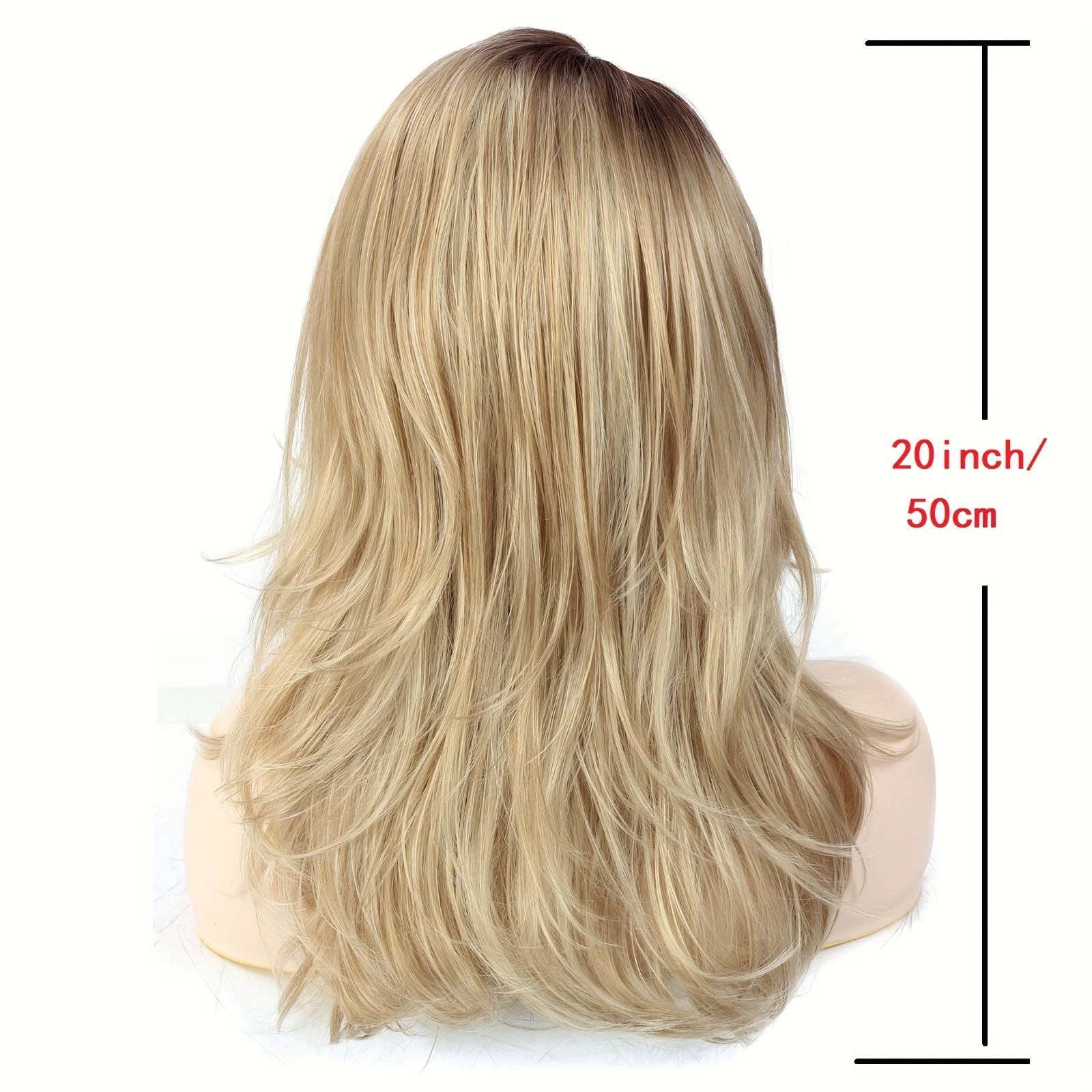 Elegant Lace Front Wig for Women, 20 Inch Ombre Blonde High-Temperature Fiber, 13x4 Inch Lace, 100% Density, Straight Synthetic Hair Wig with Brown Roots - Suitable for All