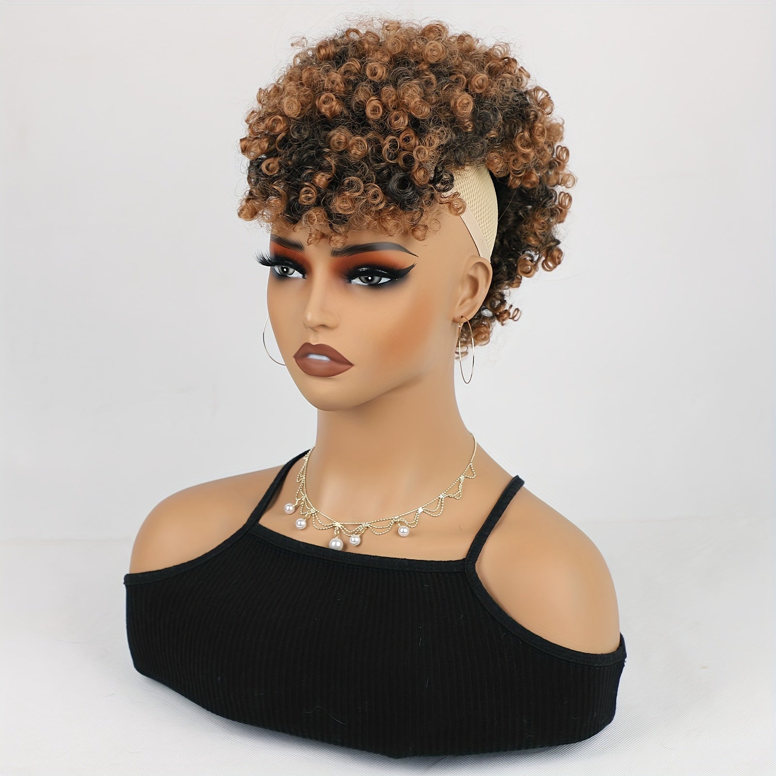 Afro High Puff Hair Bun Ponytail with Drawstring and Bangs