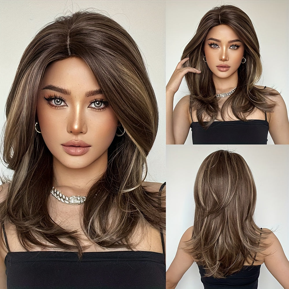 Luxurious Loose Wave Wig for Women - 100% Density Rose Net Cap, Highlighted Layered Style, Universal Fit, Soft Tang Long Fiber Synthetic Hair, Natural Looking Basics Wig for Everyday Wear