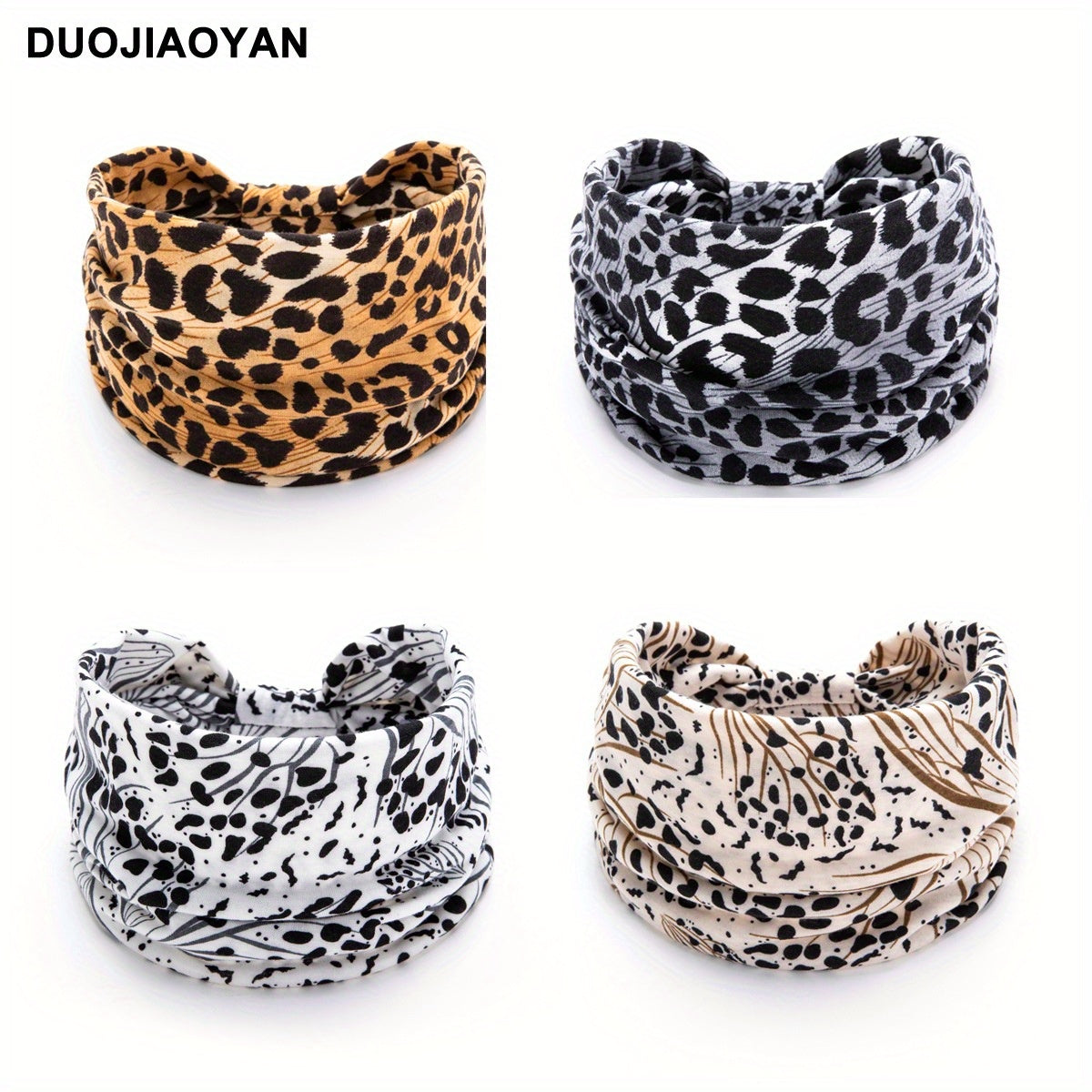 6PCS Leopard print digital sports headband Knot cross wide edge elastic headband