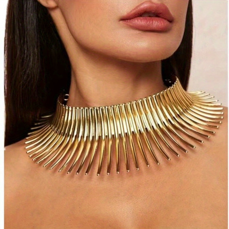 Elegant Golden Braid 1pc Colorblock Twisted Patchwork Hijab Hat + 1pc Exaggerated Fashion Metallic Choker Set - Fashion Party Daily Wear Gift Giving