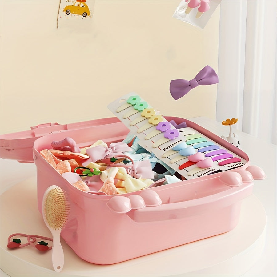 [Playful Charm, Heart-Shaped Organizer] Transparent Dustproof Pink Heart-Shaped Hair Accessory Organizer with Handle - Charming Playful Charm Cosmetic Storage Box, Durable Plastic, Battery-Free