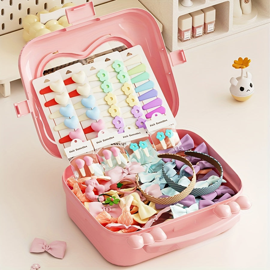 [Playful Charm, Heart-Shaped Organizer] Transparent Dustproof Pink Heart-Shaped Hair Accessory Organizer with Handle - Charming Playful Charm Cosmetic Storage Box, Durable Plastic, Battery-Free