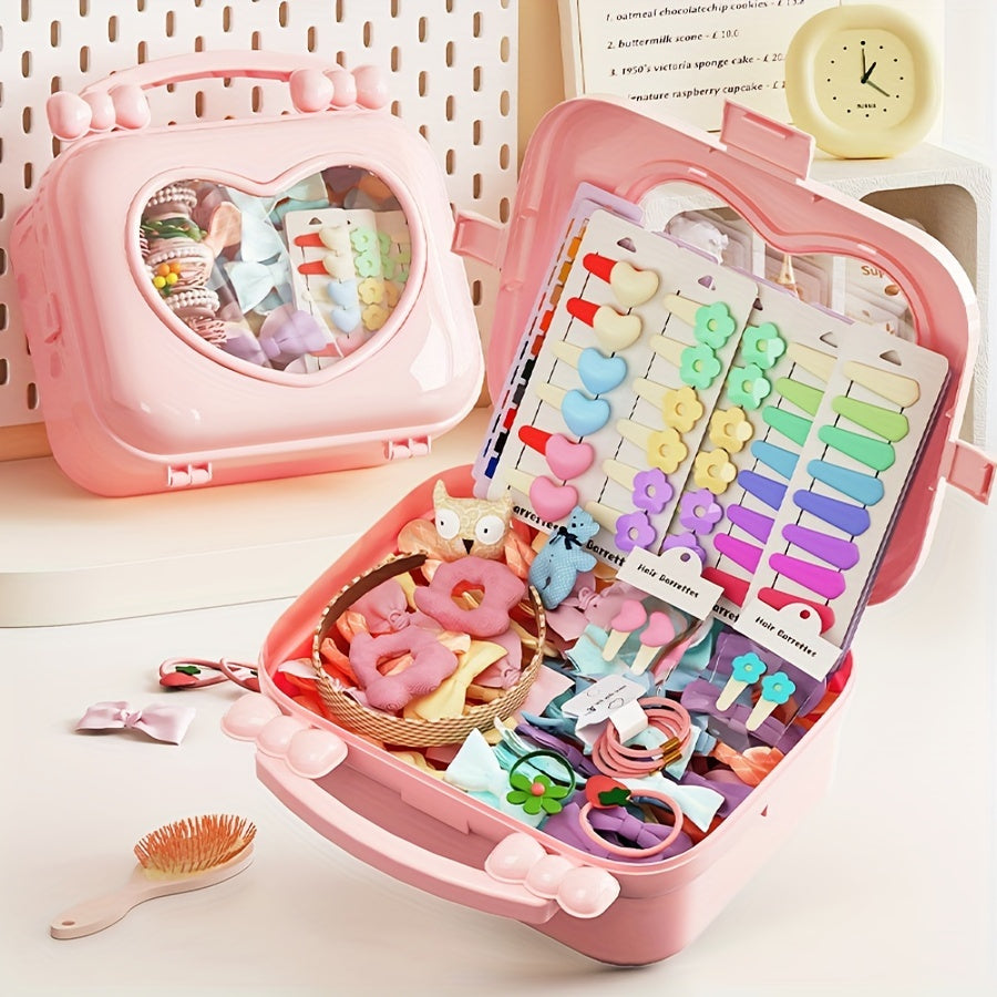 [Playful Charm, Heart-Shaped Organizer] Transparent Dustproof Pink Heart-Shaped Hair Accessory Organizer with Handle - Charming Playful Charm Cosmetic Storage Box, Durable Plastic, Battery-Free