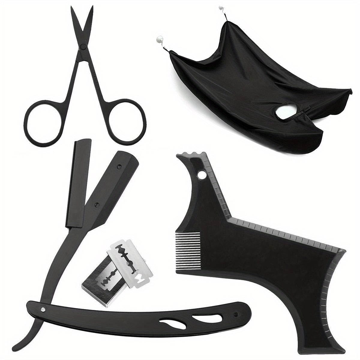 Stainless Steel Beard Grooming Kit, Beard Trimming Scissors, Shaping Razor, Comb, and Beard Blade Set