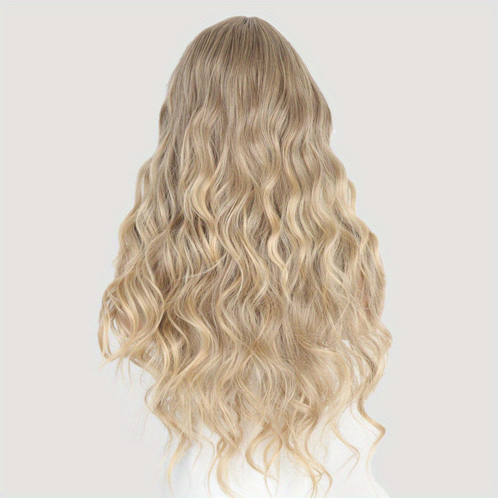 Blonde Elastic Net Cap Curly Wave Wig