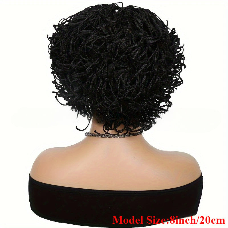 ALILB Elegant Short Bob Full Lace Wig for Women - Knotless Box Braids with Afro Curly Ends, High-Temperature Synthetic Fiber, Versatile Style for All Skin Tones, Short Hair Wig