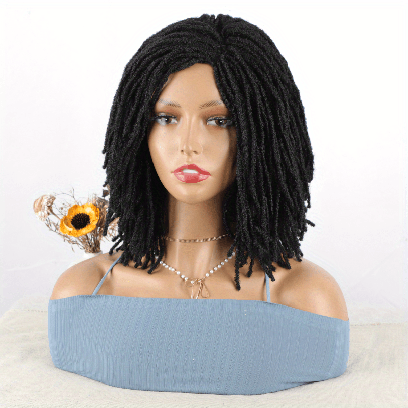 1pc Unisex Afro Bob Wig - Elegant Braided Crochet Twist, High Temperature Fiber, Rose Net Cap, Afro Curly/Kinky Style, Faux Locs Synthetic Hair for Men and Women