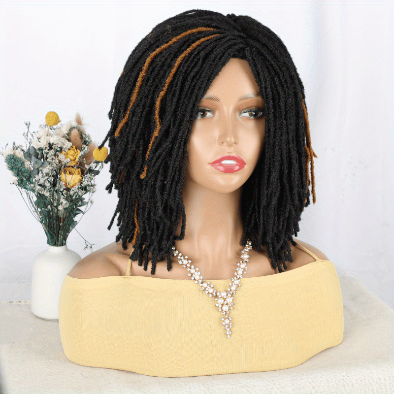 1pc Unisex Afro Bob Wig - Elegant Braided Crochet Twist, High Temperature Fiber, Rose Net Cap, Afro Curly/Kinky Style, Faux Locs Synthetic Hair for Men and Women