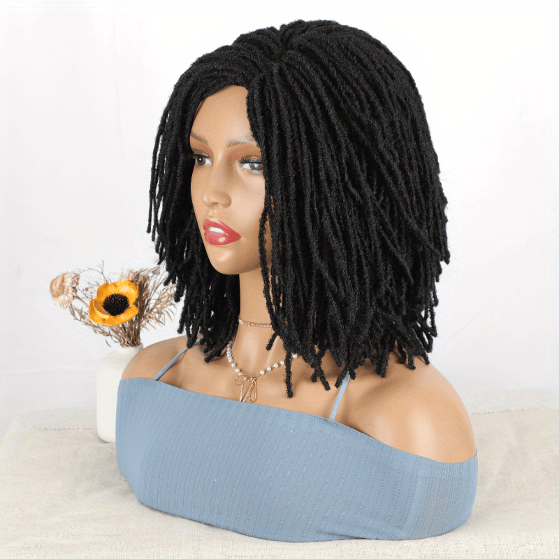 1pc Unisex Afro Bob Wig - Elegant Braided Crochet Twist, High Temperature Fiber, Rose Net Cap, Afro Curly/Kinky Style, Faux Locs Synthetic Hair for Men and Women