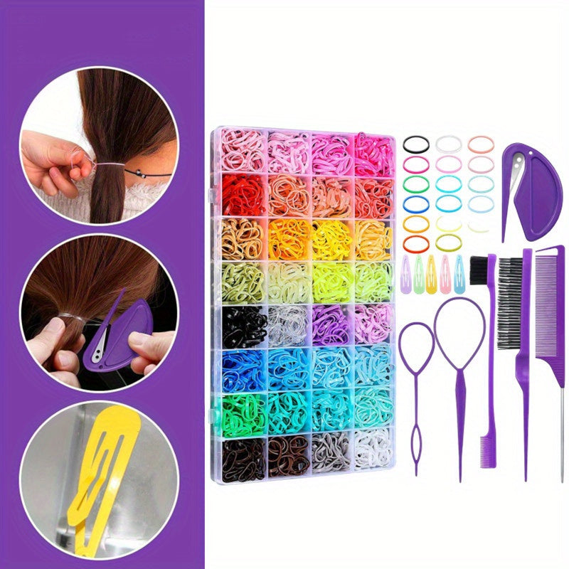 32 Color Hair Cord Headband Kit with Tool Kit, Mini Hair Strap with Hair Glue Scissors, Candy Colored Rubber Band, Disposable Hair Loop, High Elasticity Hair Accessory