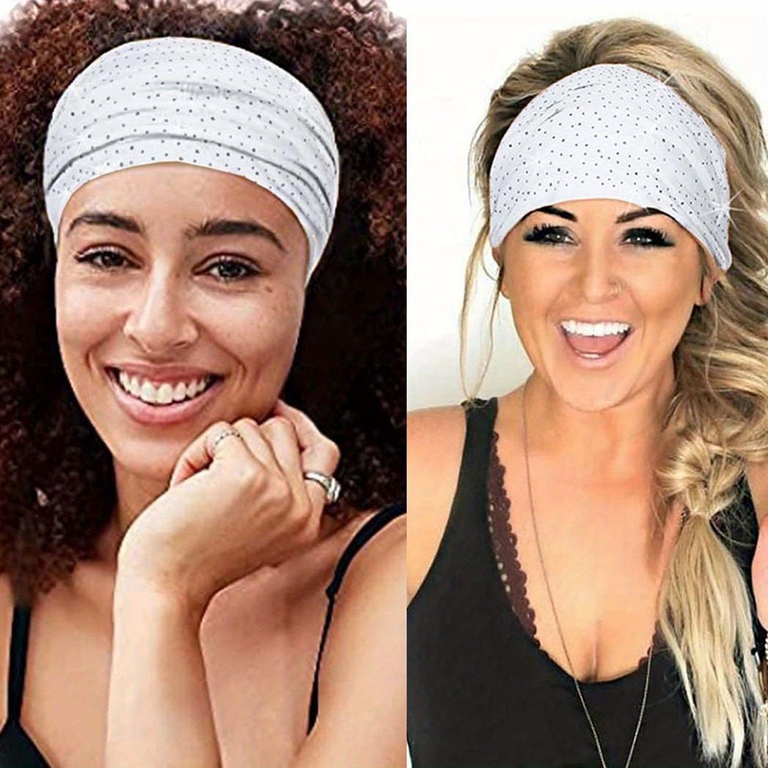 3 PCS Rhinestone Head Bands, Elastic African Head Wraps, Wide Headbands, Black Turban Headband, Sport Hair Bands for Women Christmas Gift Decoration Pack of 3