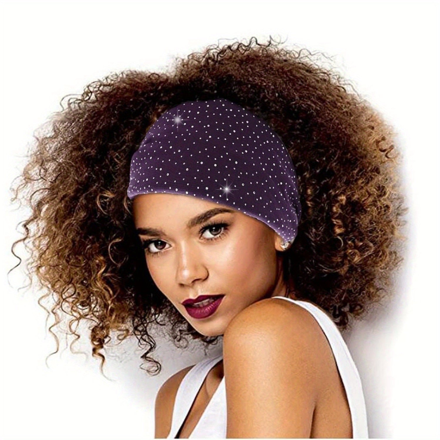 3 PCS Rhinestone Head Bands, Elastic African Head Wraps, Wide Headbands, Black Turban Headband, Sport Hair Bands for Women Christmas Gift Decoration Pack of 3