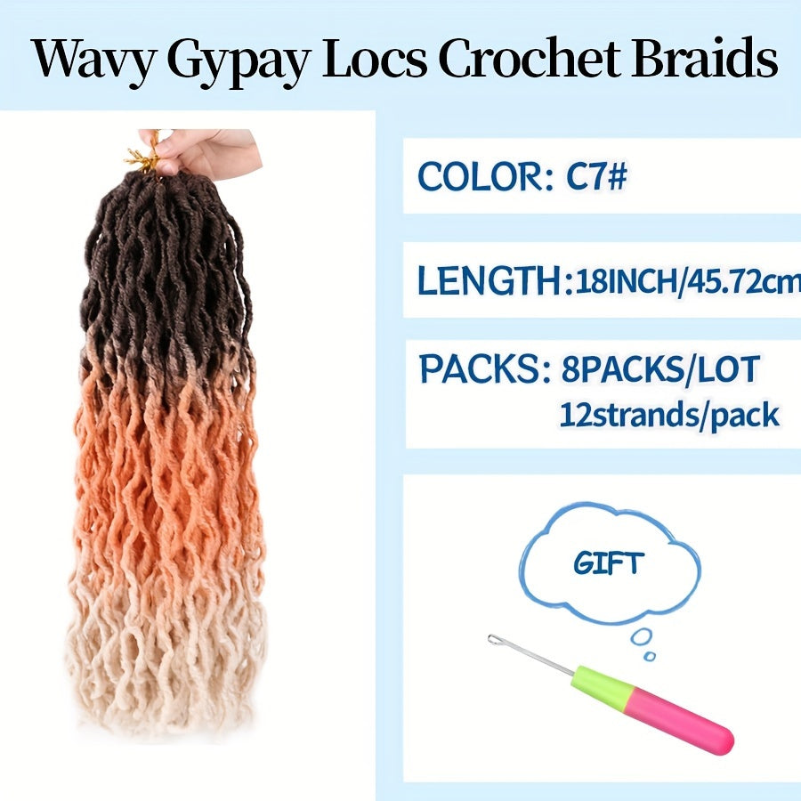 18-Inch Brown Goddess Wavy Faux Locs Crochet Hair Extensions