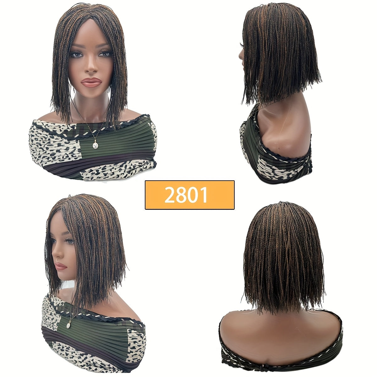 Box Bob Braided Wig for Women Heat Resistant Kinky Twist Crochet Braids Full Handmade Braid Wig Straight Hair Hand-Tied 10 Inches