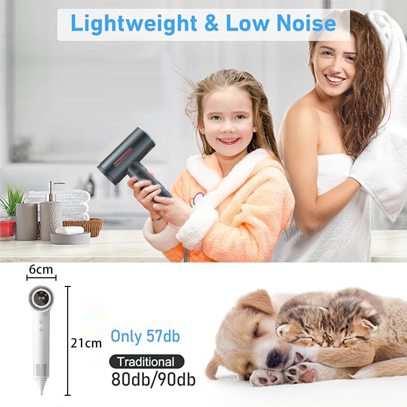 1500W Ionic Hair Dryer with Diffuser - Energy-Saving, Foldable Handle for Easy Travel, Constant Temperature for Healthy Hair Care, Gray & White, US Plug